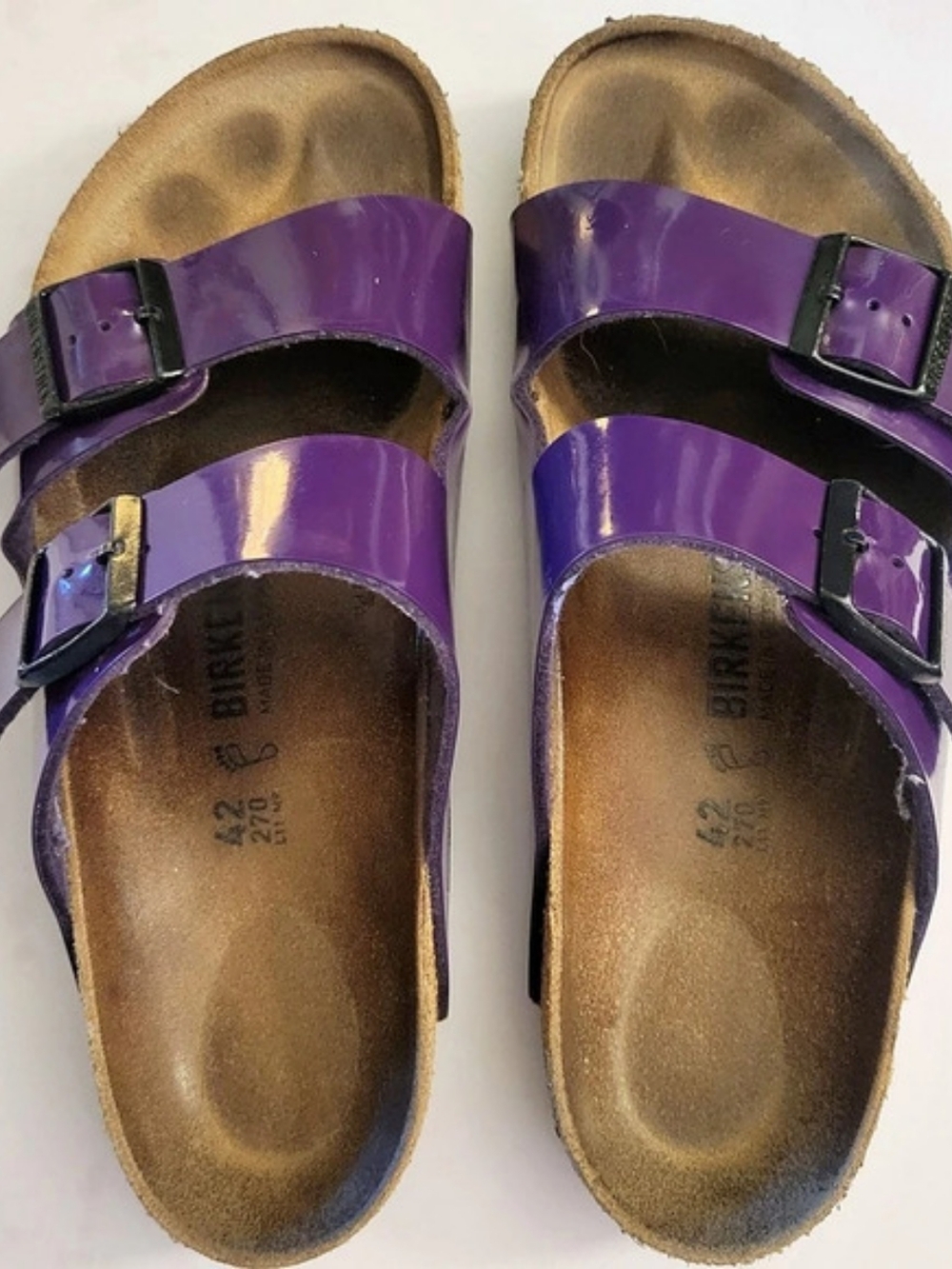Birkenstock Arizona Patent Plum Purple Sandals Size 42 Women 11 Men Birko-flor